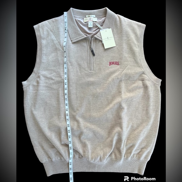 Fairway & Greene Virginia Tech Hokies Men's Merino Wool 1/4 Zip Sleeveless Vest - Picture 3 of 9